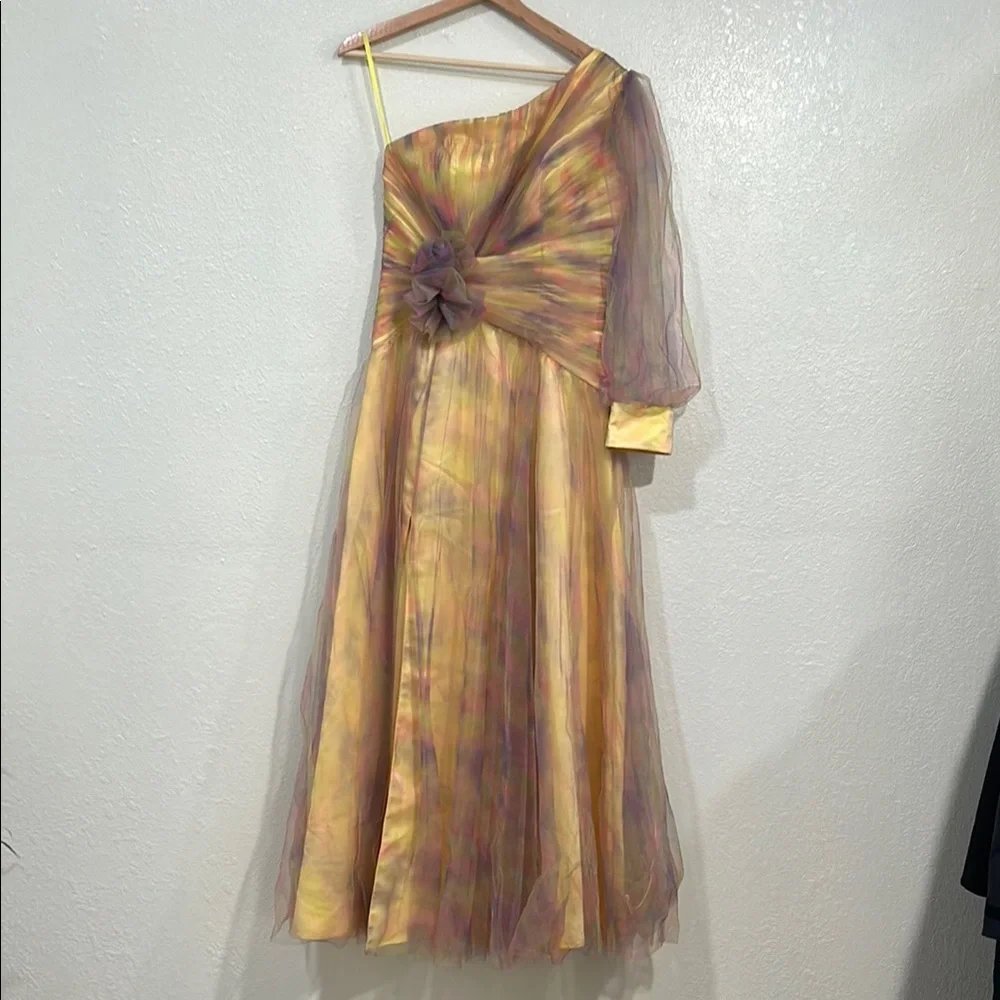 VIP GIRL WOMEN GOLD ASYMMETRICAL ONE SHOULDER GOWN SZ 6 - Picture 1 of 15
